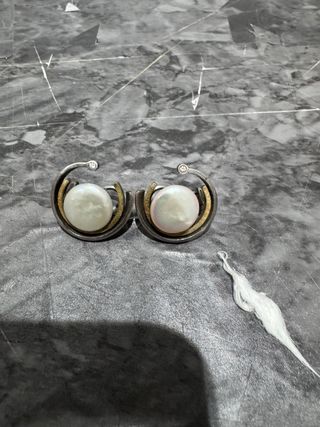 Pendientes Bintang Plata y Oro Perla