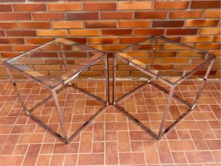Tavoli vintage in vetro e metallo argentato