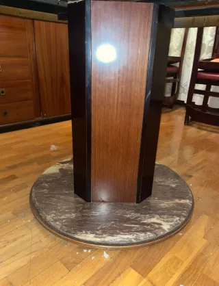 Mesa redonda extensible madera y cristal