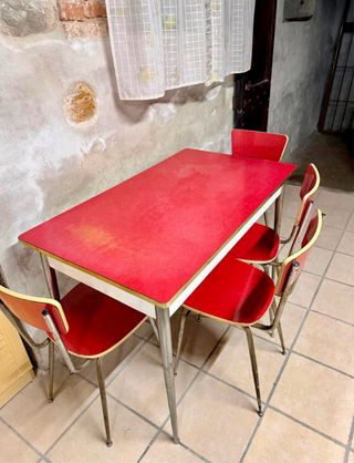 Tavolo Vintage con 4 Sedie Formica Rossa
