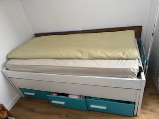 Cama nido madera + 2 colchones + 3 cajones