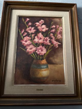 Cuadro óleo flores rosas firmado Pujol Pons