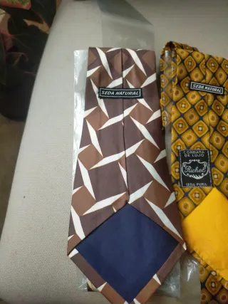 3 Corbatas Vintage Richel Marrón, Dorado, Verde