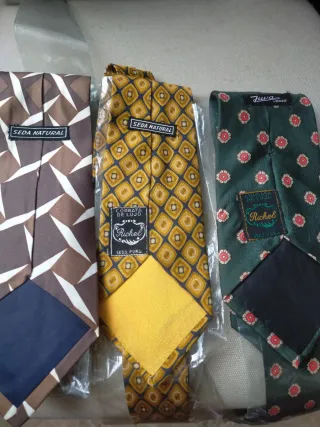 3 Corbatas Vintage Richel Marrón, Dorado, Verde