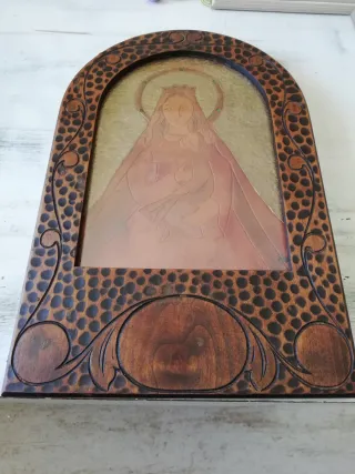 Cuadro antiguo madera dibujo piel