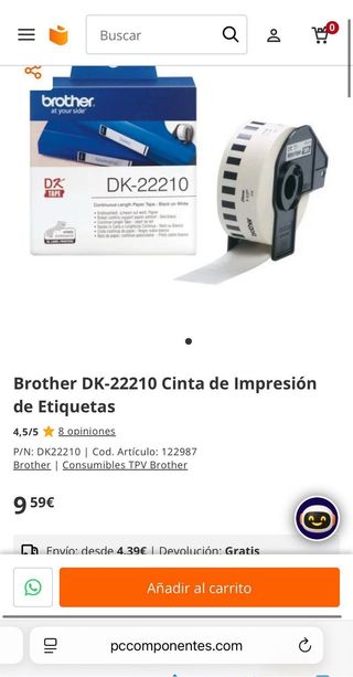 Brother DK-22210 Cinta Continua Papel Blanco