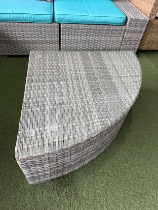 Conjunto Terraza Ratán Gris y Cojines Turquesa