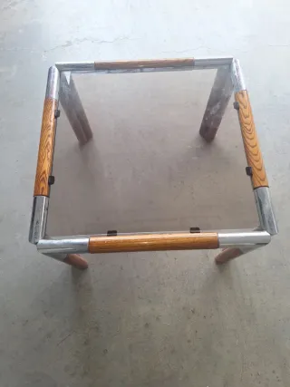 Mesita de centro cristal y madera