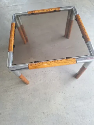 Mesita de centro cristal y madera