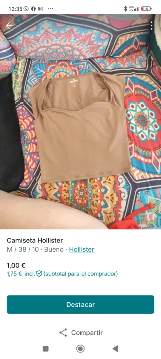 Camiseta Hollister Beige Talla M