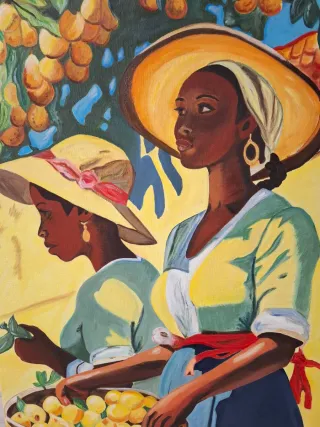 Cuadro al óleo: Mujeres con sombrero