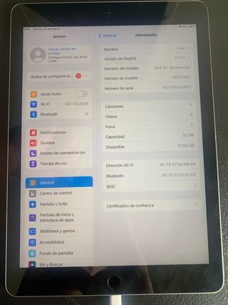 iPad 6ª Gen 32GB Plata Sin cable