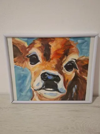 Cuadro al óleo de vaca Medidas; 20× 26cm