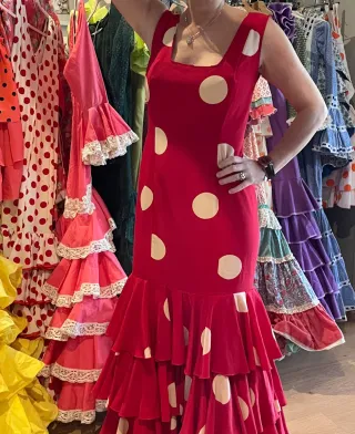 Vestido Flamenco Rojo Lunares Blancos