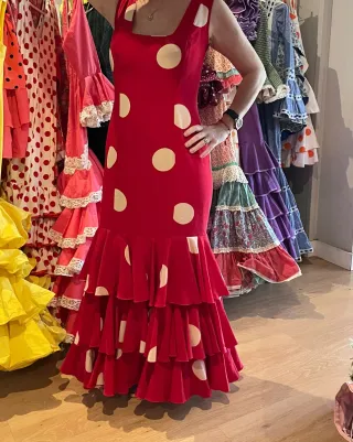 Vestido Flamenco Rojo Lunares Blancos