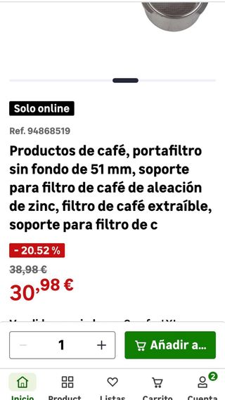 Portafiltro Cafetera Mango Madera