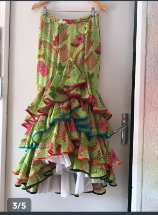 Traje Flamenca Rociera Verde y Rosa