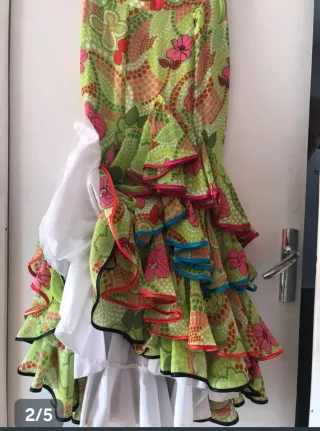 Traje Flamenca Rociera Verde y Rosa