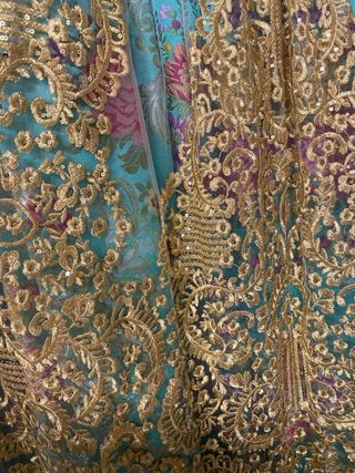 Traje de Fallera Turquesa y Dorado