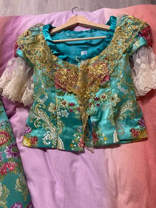 Traje de Fallera Turquesa y Dorado