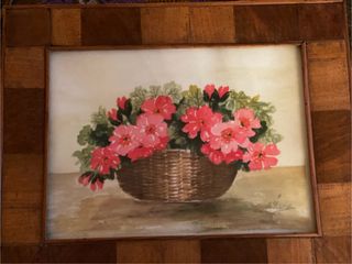 Acuarela de flores en cesta