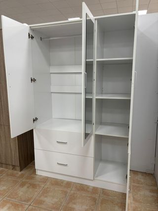 Armario 3 puertas blanco con espejo y cajones