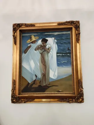 Cuadro pintado a mano con marco dorado