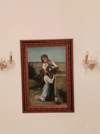 Cuadro pintado a mano con marco dorado