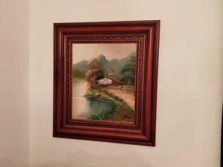 Cuadro pintado a mano con marco dorado