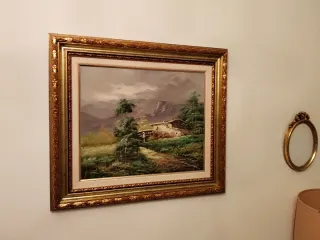 Cuadro pintado a mano con marco dorado