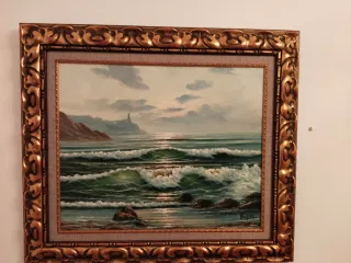 Cuadro pintado a mano con marco dorado