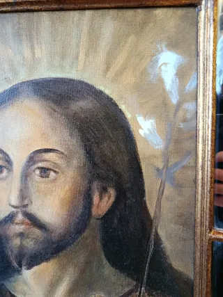 ÓLEO SOBRE LIENZO RELIGIOSO CON MARCO Y ESPEJOS