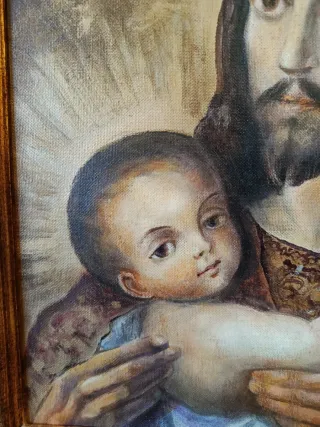 ÓLEO SOBRE LIENZO RELIGIOSO CON MARCO Y ESPEJOS