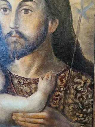 ÓLEO SOBRE LIENZO RELIGIOSO CON MARCO Y ESPEJOS