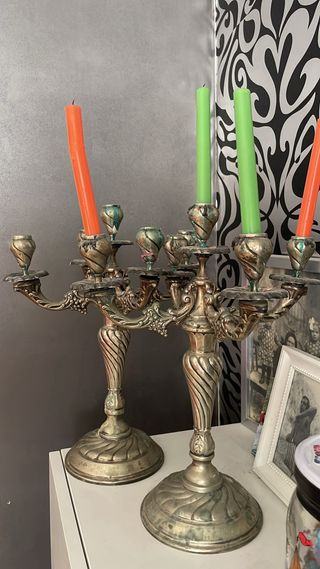 2 Antiguos Candelabros 5 brazos ALPACA