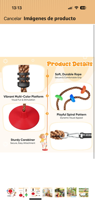 Cuerda para columpio con asiento