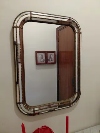 Espejo recibidor madera, metal y cristal