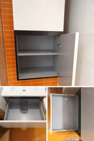 Mueble baño auxiliar blanco y naranja
