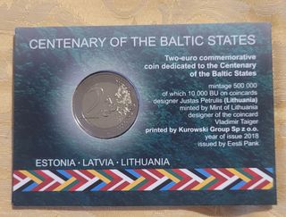 2 euro coincard Estonia centenario paesi baltici