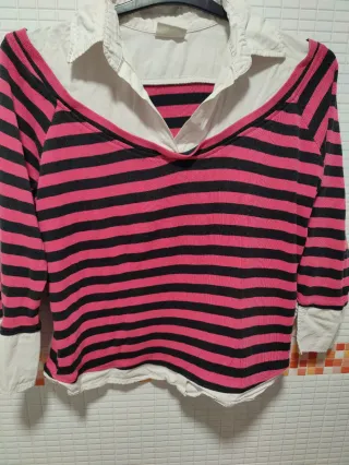Jersey rayas rosa y blanco con cuello camisa