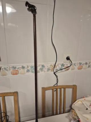 Bastón antiguo madera y bronce perro caza