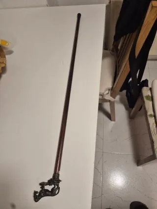 Bastón antiguo madera y bronce perro caza