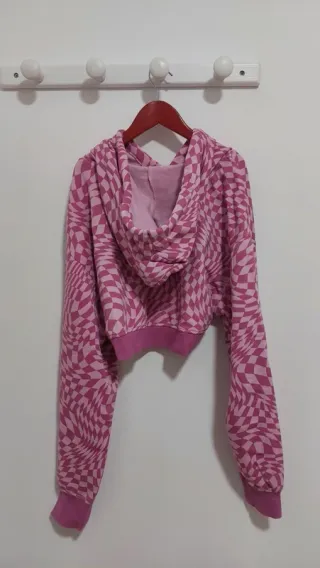 Sudadera corta cuadros rosa
