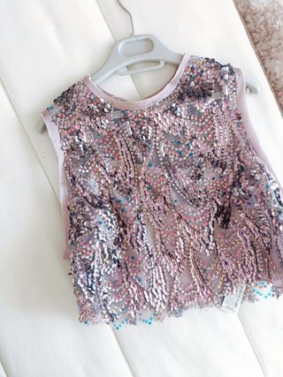 Top blusa lentejuelas rosa lazada espalda