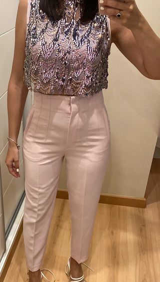 Top blusa lentejuelas rosa lazada espalda