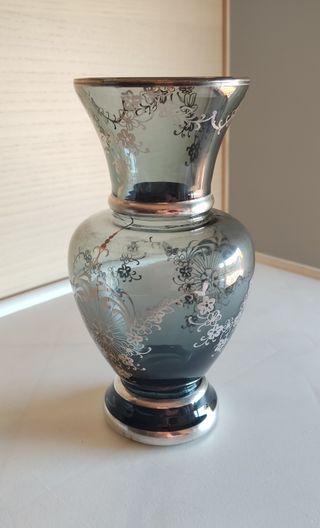 Jarrón / Florero de cristal con plata de ley