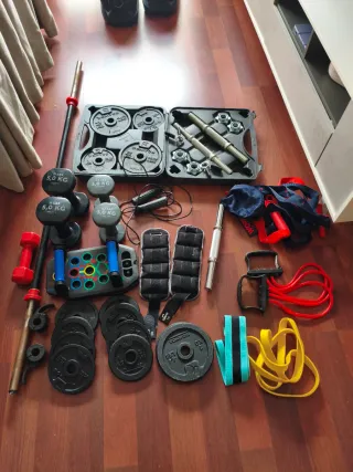 Pack Gimnasio Mancuernas y Barras + banco