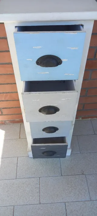 Cajonera estrecha blanco, azul y gris