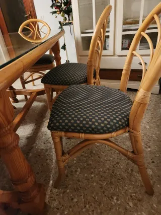 6 Sillas de Comedor Ratán y Madera