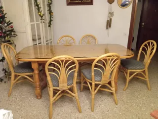 6 Sillas de Comedor Ratán y Madera